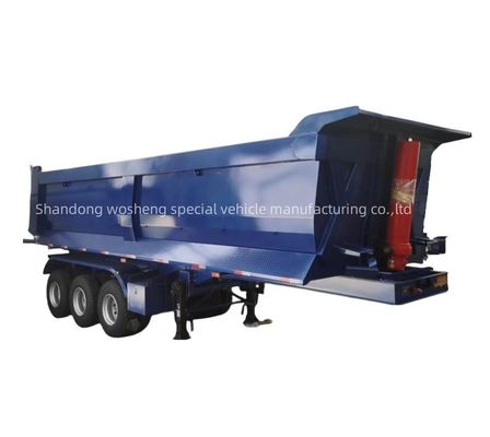 Wosheng 3/4/5 essieux bleu hydraulique arrière décharge semi-remorque bout de basculement pour le transport