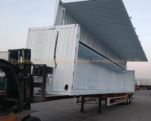 Semi-remorque Wosheng 3 essieu 30/40tons Logistique en portée d'aile Furgonnette ouverte Box camions remorques