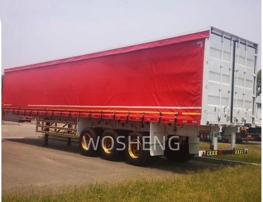 Camion 40-50 tonnes 3 essieux 40 pieds 45 pieds rideau rouge côté glissant semi-remorque avec bâton en PVC