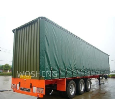 Semi-remorque Wosheng Durable 3 axes Vert 40 pieds 45 pieds PVC rideau côté camion livraison