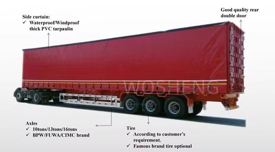 Semi-remorque à rideau latéral de 40 tonnes et 45 tonnes Semi-remorque à rideau latéral de 12 unités 12R22.5