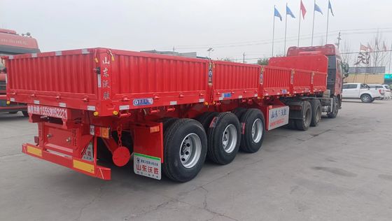 Semi-remorque de transport de marchandises en vrac en acier avec paroi latérale et suspension mécanique