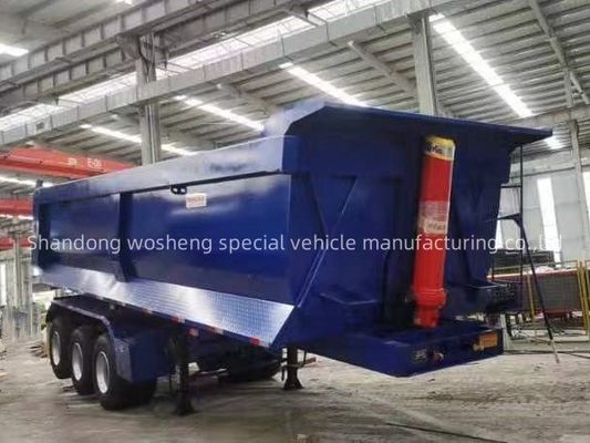 Q345B / T700 Arbre principal en acier à trois essieux semi-remorque hydraulique arrière bleue pour Wosheng