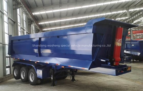 Q345B / T700 Arbre principal en acier à trois essieux semi-remorque hydraulique arrière bleue pour Wosheng