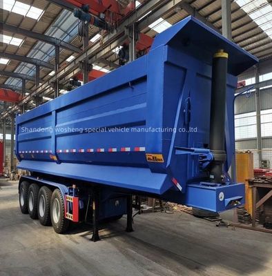 Wosheng 3/4/5 essieux bleu hydraulique arrière décharge semi-remorque bout de basculement pour le transport