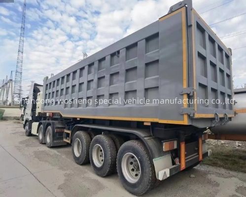 Transporteur de grains de sable et de pierre de sable, semi-remorque à décharge arrière pour ShanDong WS 3 essieux 20-100 tonnes