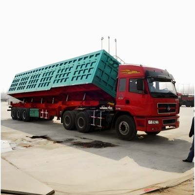 Semi-remorque à plateau de type clôture de 80 tonnes à trois essieux, remorque à plateau latérale pour camions avec carrosserie en acier