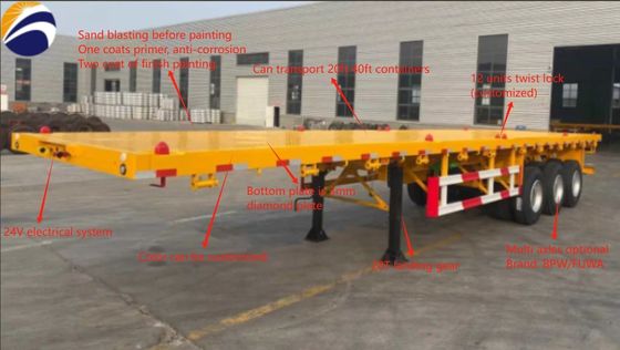 Container d'expédition Semi-remorque à lit plat avec 12 ensembles de verrouillage et 0 tonnes de charge utile maximale