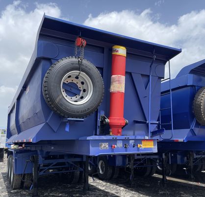 Container inférieur 3 axes arrière semi-remorque à décharge avec ressort à feuille et 28t lourd