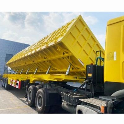 3 essieux de poids lourd en acier à bascule latéral Dump Semi-remorque pour le transport de marchandises Suspension aérienne
