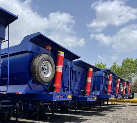 Container inférieur 3 axes arrière semi-remorque à décharge avec ressort à feuille et 28t lourd