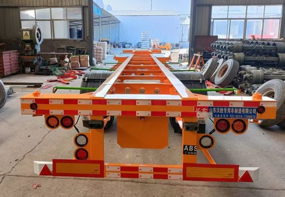 Chassis en acier à trois essieux, 20 ft 40 ft, semi-remorque à squelette avec suspension mécanique