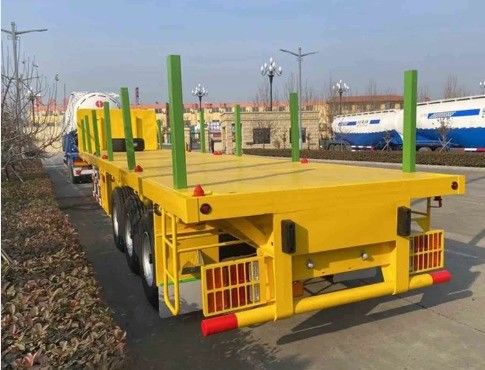 Capacité de grande taille 3/4 essieu avant balayeur colonne latérale porte-conteneurs à plat camion semi-remorque