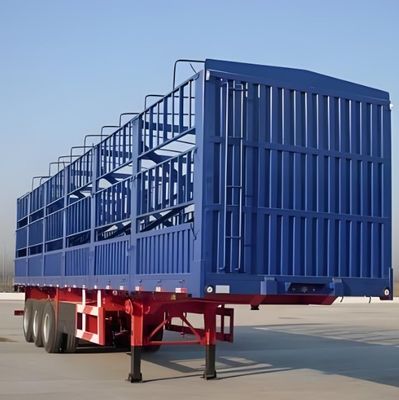 12400x2500x3650mm 60T/80T 3 essieux de clôture semi-remorque adapté pour les marchandises et le bétail