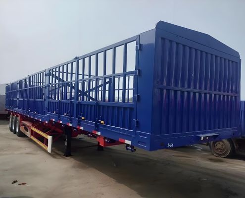 12400x2500x3650mm 60T/80T 3 essieux de clôture semi-remorque adapté pour les marchandises et le bétail