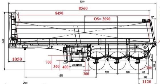 WS U Shape 40-45 CBM 3-Axle Fin de déchargement hydraulique à bascule arrière Dump Semi-remorque pour camion