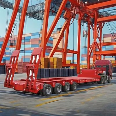 Requête de la clientèle Semi-remorque rouge à lit bas 3 essieux Téléchargeur à lit bas 60 tonnes Lowboy