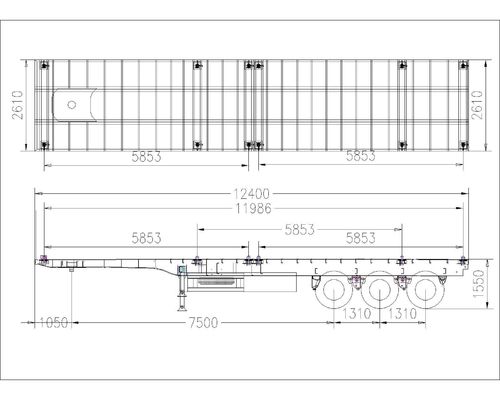 3 essieux 60 à 80 tonnes 20 à 45 pieds conteneur plat semi-remorque avec une charge utile maximale de 50000 kg