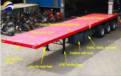 Container à lit plat de 40 pieds, semi-remorque à lit plat de 2 ou 3,5 pouces et 3 ou 4 essieux