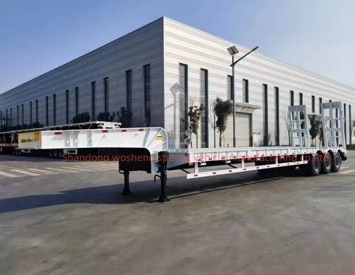 Charge utile de 40 à 100 tonnes Suspension mécanique Semi-remorque à lit bas de 40 pieds avec pneu 12R22.5