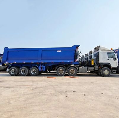 Cylindre hydraulique lourd 3 essieux 45cbm 50cbm remorque à bascule arrière en forme de U pour camion