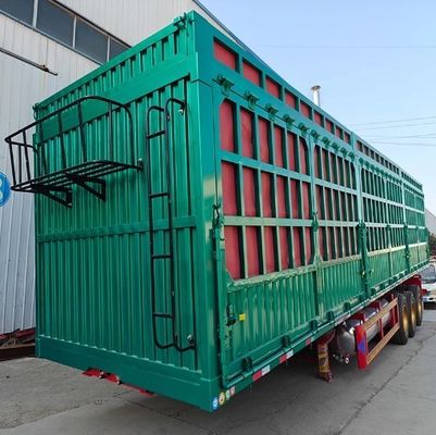 Trailers à grille à 3 essieux pour le transport de marchandises en vrac végétales Transporteur de bétail Semi-remorque