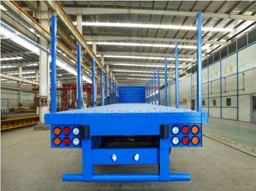Q345b Faisceau principal 3 essieux 20 pieds 40 pieds Container de transport 60-100 tonnes Lit plat Lit plat camion semi-remorque