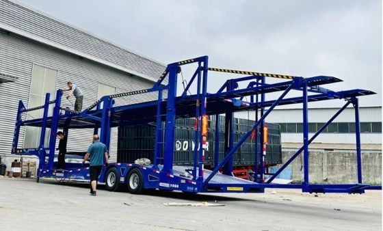 Wosheng 2 axes remorque de véhicule de transport de véhicule à double pont semi-remorque de transport de véhicule pour durable